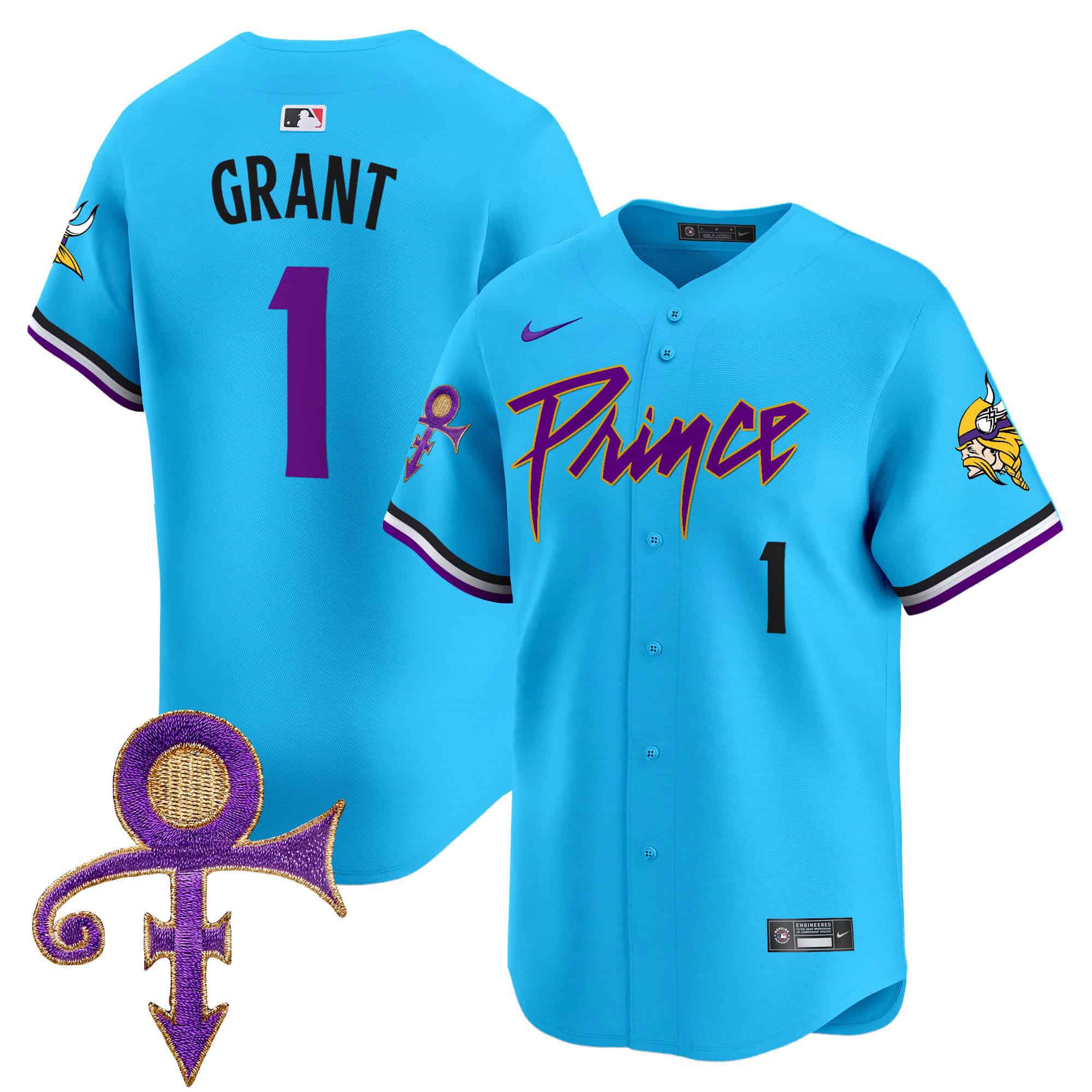 Men Minnesota Vikings 1 Grant Light Blue 2024 Nike Prince Patch Vapor Premier Limited NFL Jersey